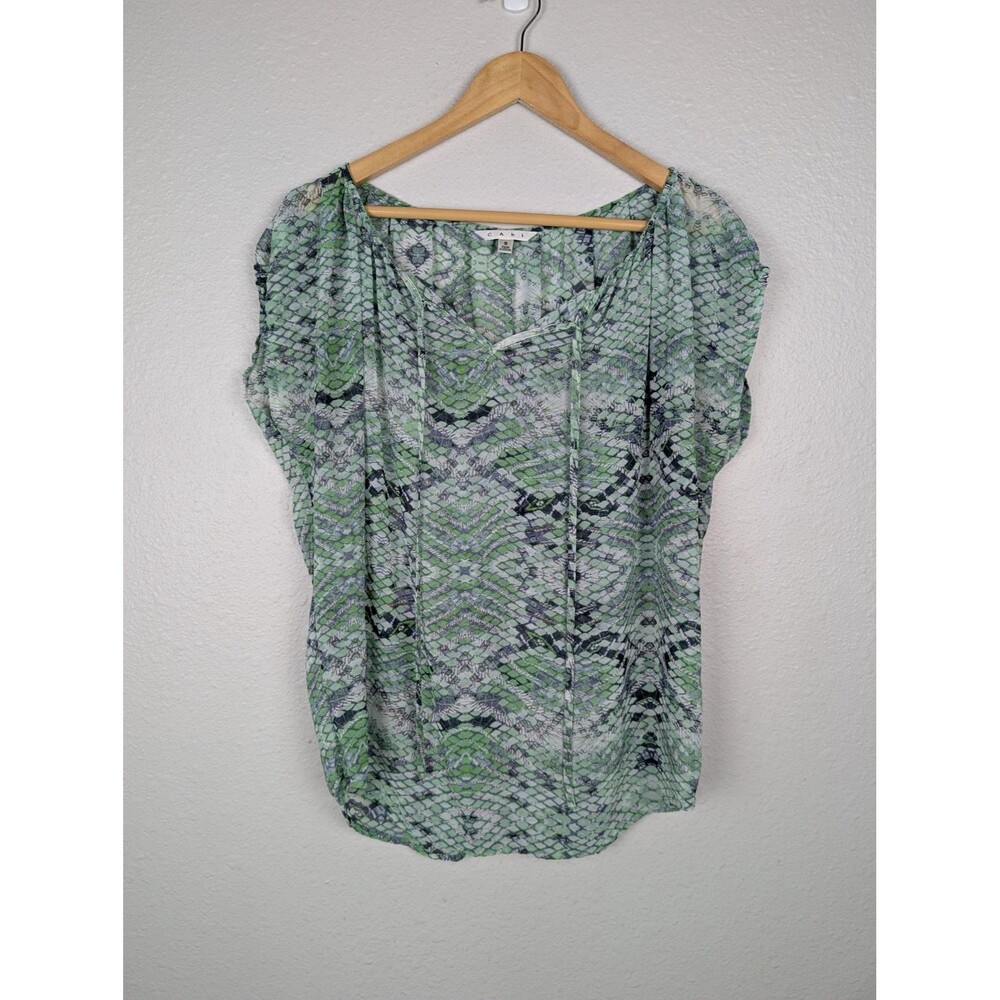 Cabi Blouse Womens Small Green Black Snakeskin Print Top